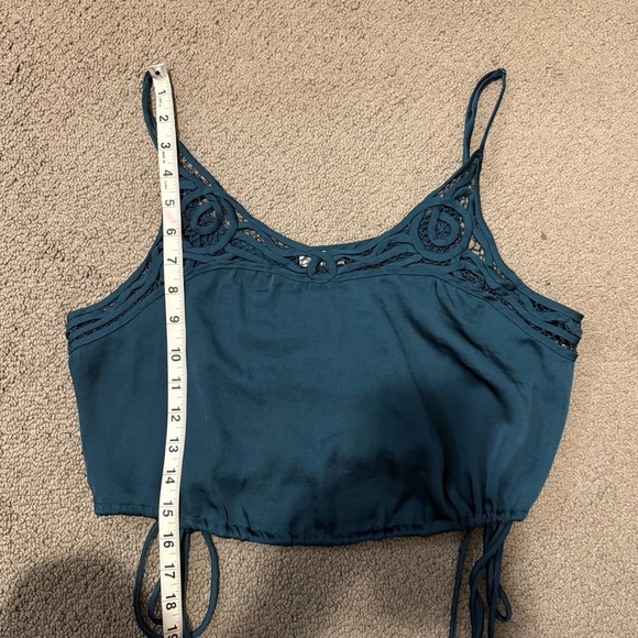 Free People Blouson Blue Satin Crochet Detail Lace Cropped Tank Top Intimately - Picture 15 of 16